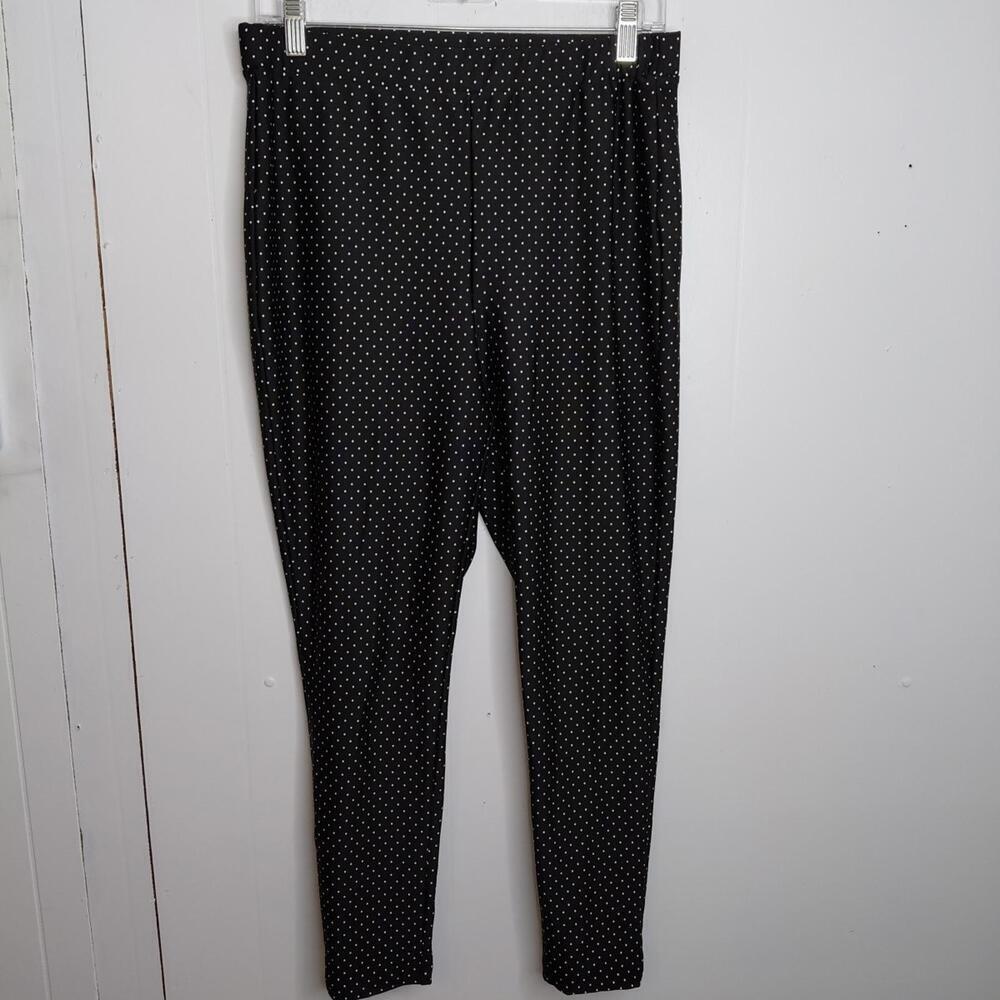 Chicos Pants Womens 1 Medium Polka Dot Pull On Tapered Jersey Stretch Classic